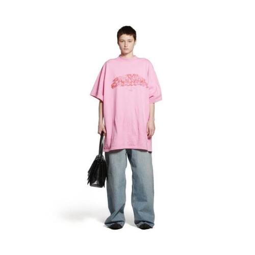 발렌시아가 남성 티셔츠 BALENCIAGA 오버사이즈 오프쇼어 티셔츠 핑크 813219380