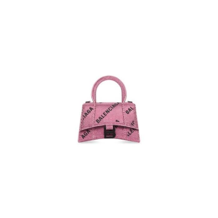 발렌시아가 여성 토트백 여성을 위한 핑크색 전면 라인스톤 로고 모래시계 모델 Xs 체인 핸드백 810701101