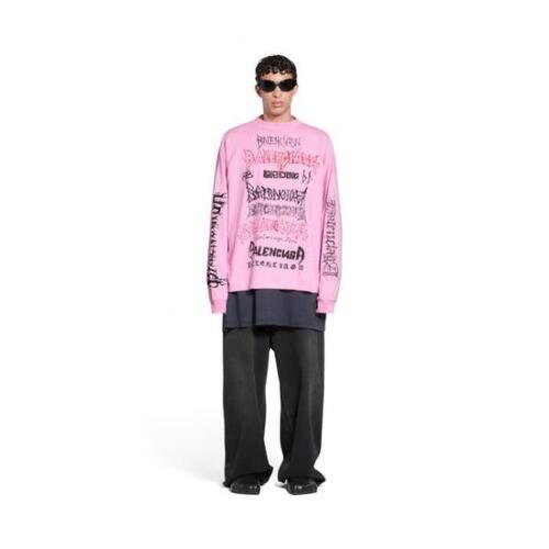 발렌시아가 여성 티셔츠 BALENCIAGA 핑크/블랙/레드 DIY 메탈 핏 미디엄 긴팔 티셔츠 813280779