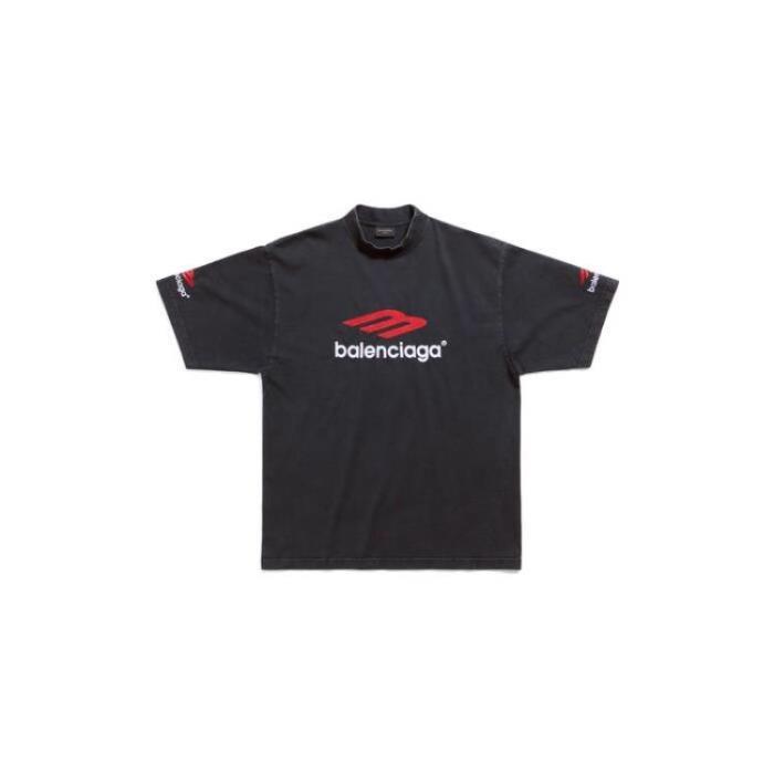 발렌시아가 남성 티셔츠 3b 스포츠 아이콘 핏 미디엄 티셔츠 워시드 블랙 813128561