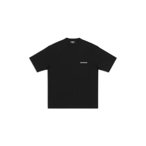 발렌시아가 남성 티셔츠 레귤러핏 로고 티셔츠 블랙 809404628