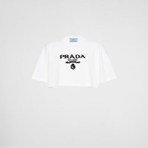 프라다 여성 티셔츠 PRADA 자수 인터록 크롭 티셔츠 3560AR_103H_F0009_S_212