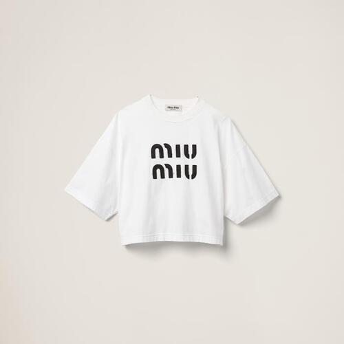 미우미우 티셔츠 자수 코튼 티셔츠 MJN445_12LZ_F0009_S_231