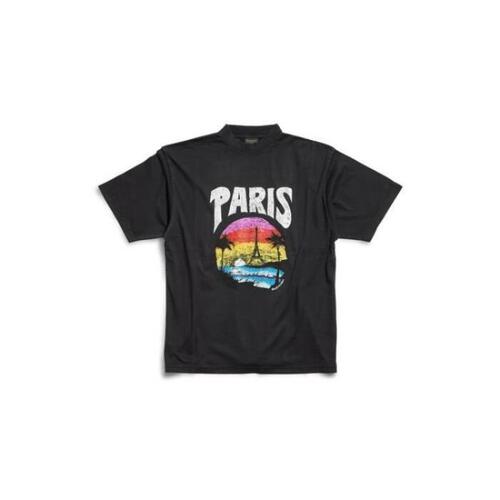 발렌시아가 여성 티셔츠 BALENCIAGA PARIS 트로피컬 핏 미디엄 티셔츠블랙 813325319
