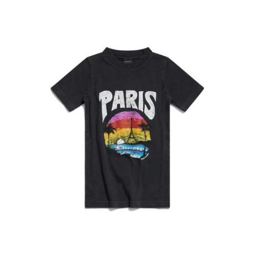 발렌시아가 여성 티셔츠 BALENCIAGA PARIS 트로피컬 핏 티셔츠 블랙/화이트 813325328