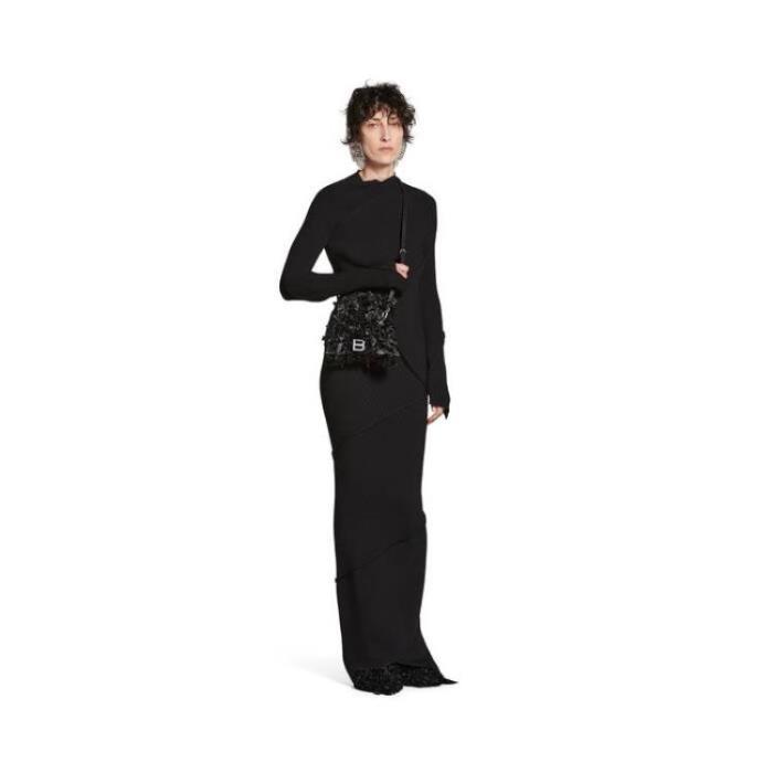 발렌시아가 여성 토트백 BALENCIAGA 새틴 리본 장식의 HOURGLASS 모델 XS 핸드백 블랙 813029902